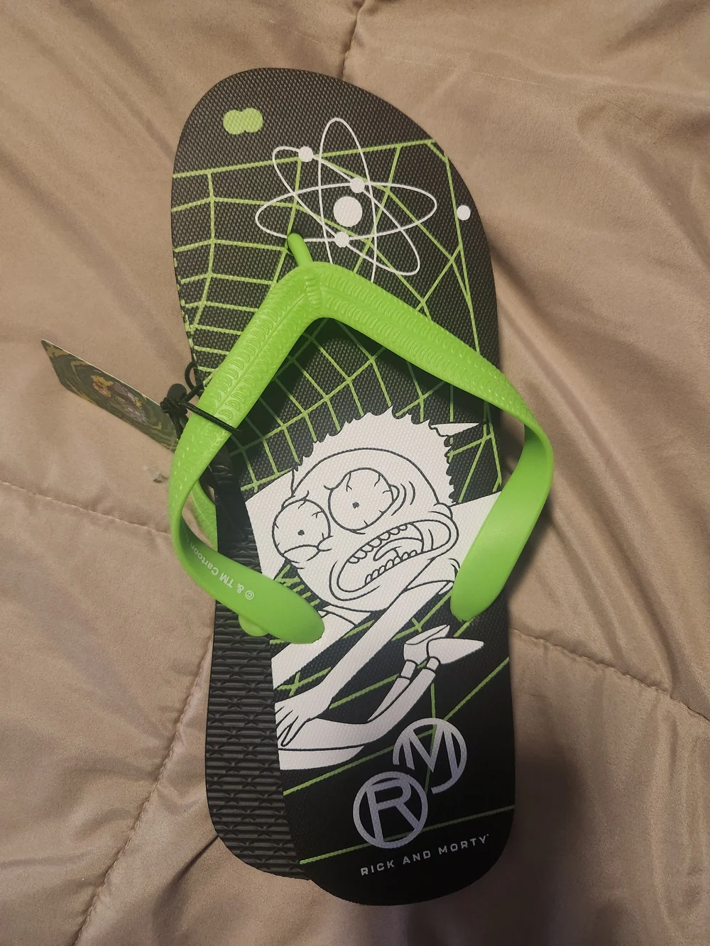 Rick and Morty Green Graphic Flip-Flops - Men's Sandals